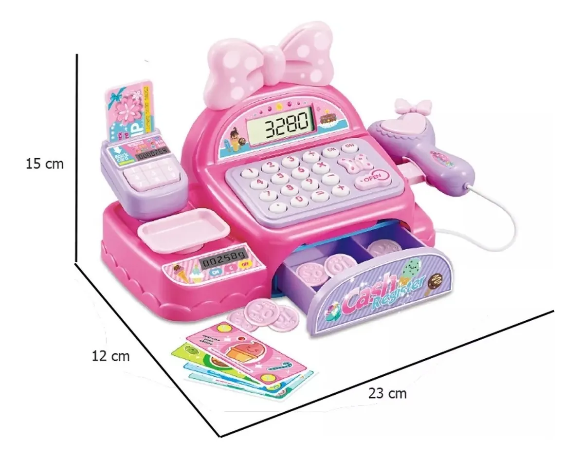 Caja Registradora Juguete Niña Accesorios Luces Sonido Rosa Rosa - Image 3