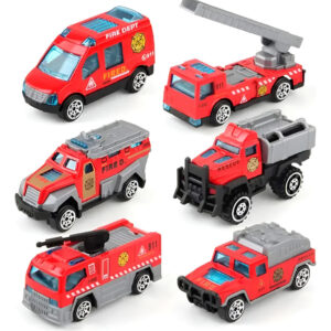 Colección Carros Vehiculos Bomberos De Metal 6 Pcs Juguete Rojo