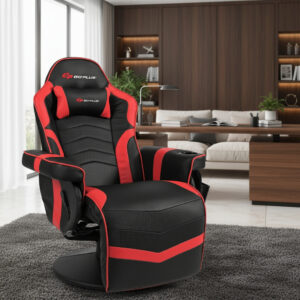 Silla Gamer Masaje Gaming Ergonómica Reclinable Goplus Rojo Rojo Cuero Sintético