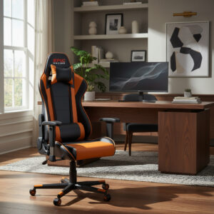 Silla Gamer Epic Racing Naranja  Y Negro Naranja Cuero Sintético
