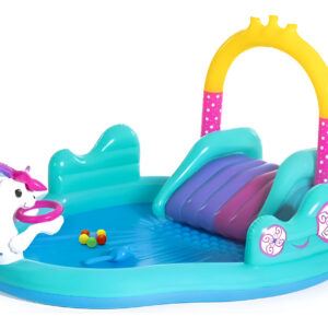 Pileta Inflable Unicornios Tobogan Bestway 53097 220 Lt Celeste