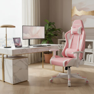 Gtracing Silla Escritorio Gaming Altavoces Bluetooth Rosada Rosa Sin Cuero Sintético