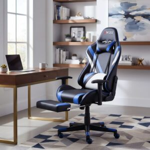 Silla Gamer Ergonomica Con Apoyapies Edwell Azul Azul Pu