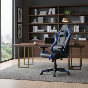 Silla Gamer Ergonomica Con Apoyapies Morfan Azul Cuero Sintético