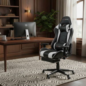 Silla Gaming Ansuit Vibración Masajeadora Apoya Pies Negra Blanco