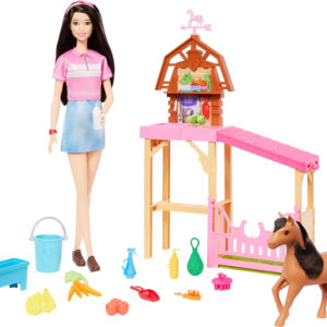 Establo De Juguetes Playset Barbie Con Muñeca Moderna Y Poni 1