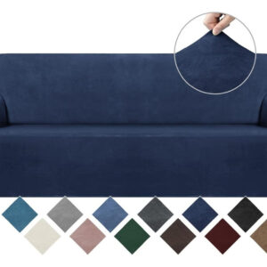 Fundas De Sofa Elasticas Terciopelo Para Sofá De 3 Cojines Azul Marino Lisa