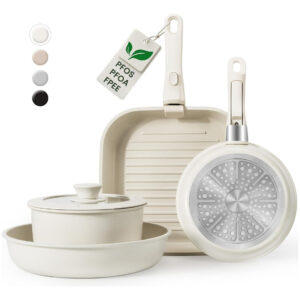 Juego De Ollas Y Sartenes De Cocina Antiadherentes, Cerámica Crema