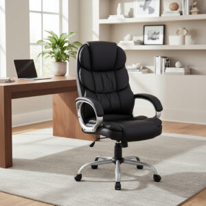 Silla Masaje Home Office Negra Negro Cuero Sintético