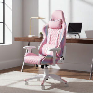 Silla Gamer Gato Rosada Ergonomica Para Mujer Importada Rosa