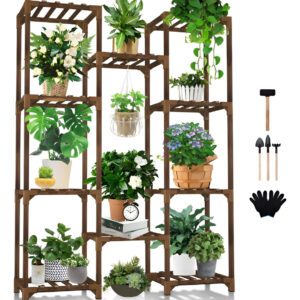 Estante Para Plantas De 10 Niveles 11 Macetas + Obsequio Marrón Oscuro